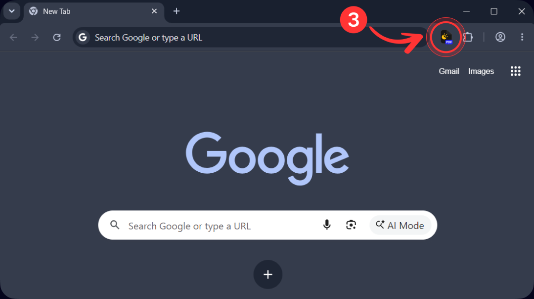 Chrome toolbar with the Convert PDF Dark Mode icon highlighted